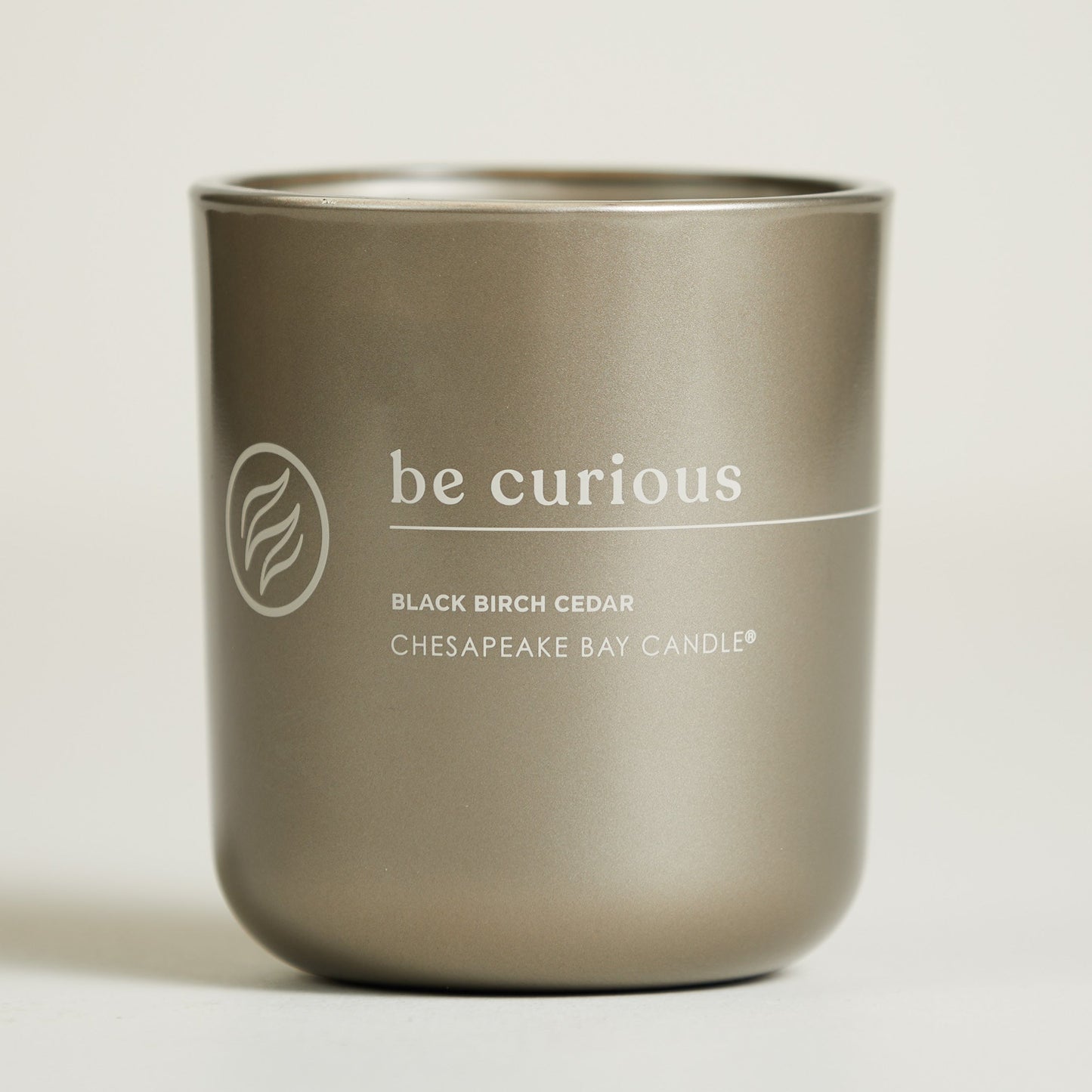 chesapeake bay candle intentions collection be curious black birch cedar medium two wick candle in a white backdrop